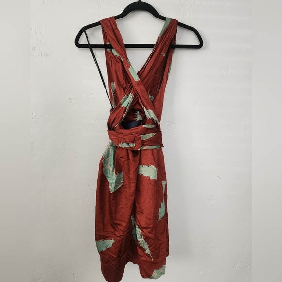 Marc Jacobs Fit And Flared Halter Cotton Maroon Wrap Neckline Runway Dress Sz 0 - Picture 4 of 9